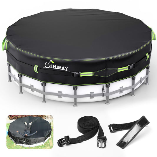24FT Round Above Ground Pool Cover – Heavy Duty 500D Winter Pool Cover with Windproof Straps, Tear & UV Resistant